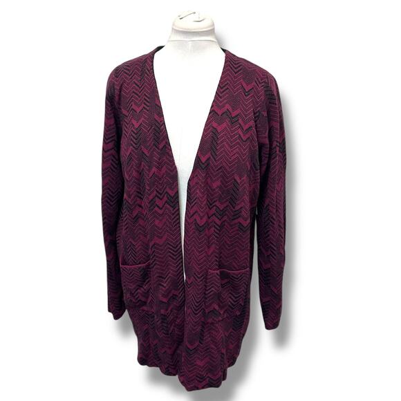 Simply Emma Women’s Jacquard Open Front Longline Cardigan, Burgundy, size 2X - Picture 1 of 10